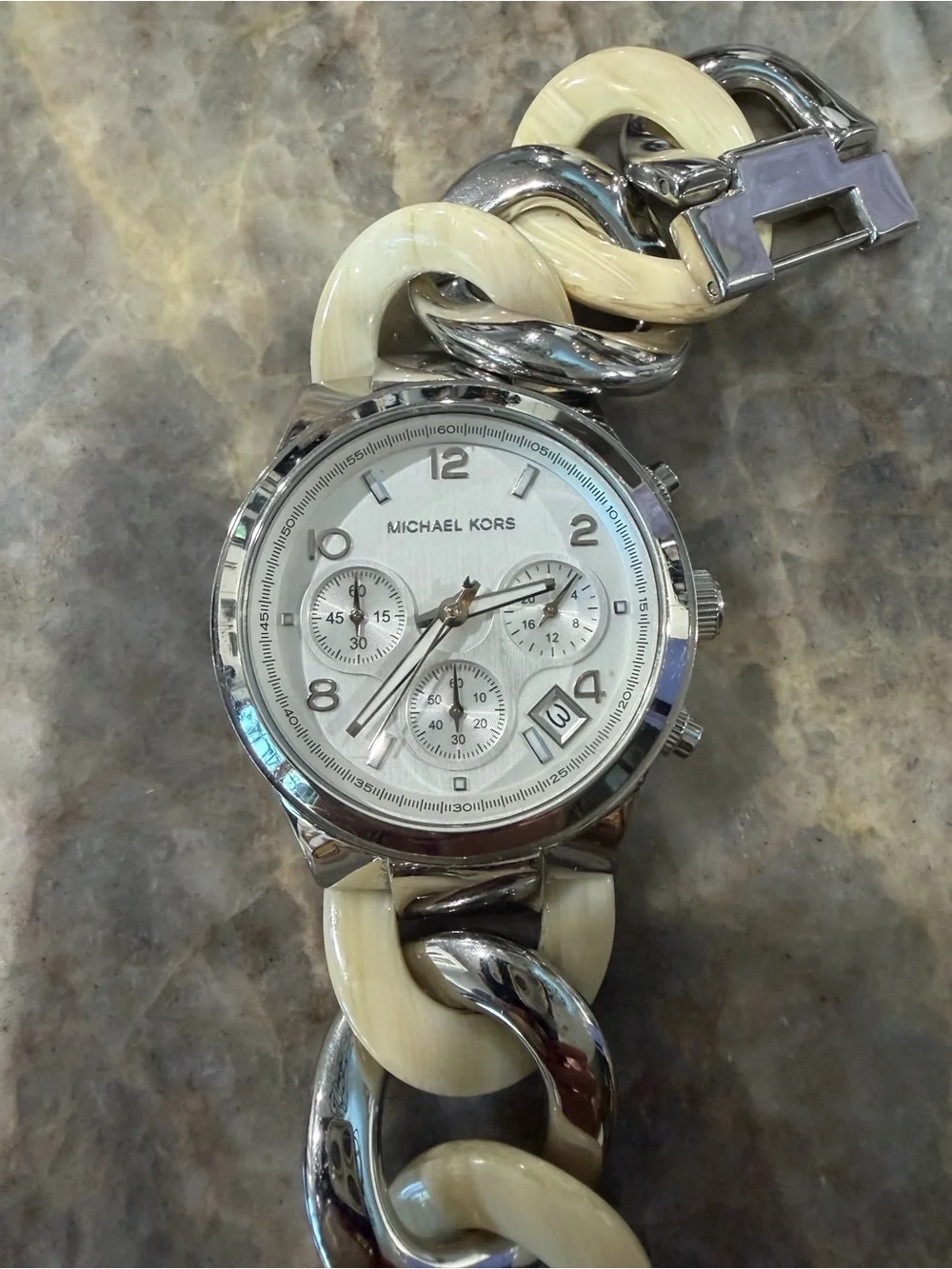 Michael Kors Silver & Cream Link-Chain Chronograph Watch